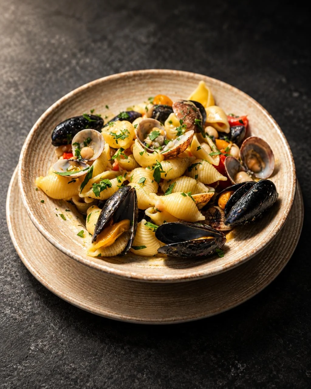 Pasta conchiglie con cozze e vongole