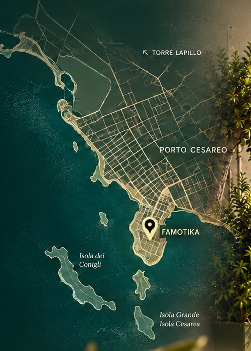 Mappa illustrativa della reference con marker FAMOTIKA a Porto Cesareo